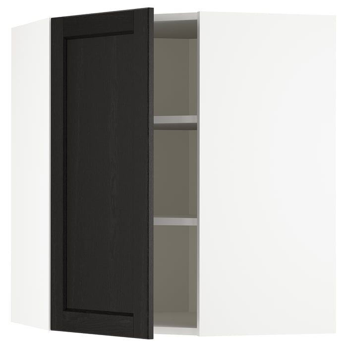 METOD Кутова настінна шафка з полицями, білий/Lerhyttan чорна морилка, 68x80 см