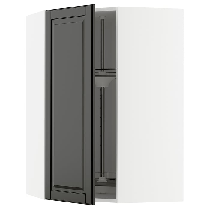 METOD Кутова настінна шафка з каруселлю, білий/Bodbyn чорний, 68x100 см