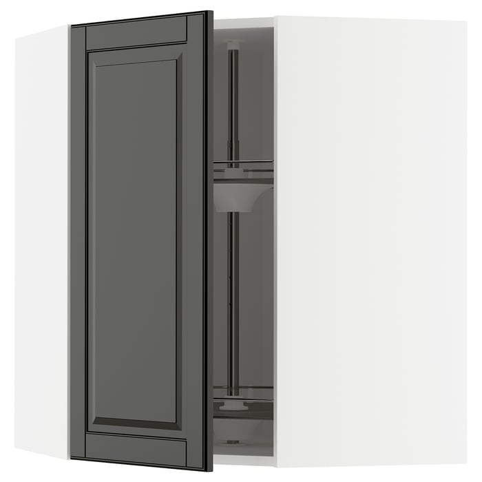 METOD Кутова настінна шафка з каруселлю, білий/Bodbyn чорний, 68x80 см