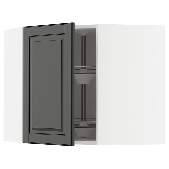 METOD Кутова настінна шафка з каруселлю, білий/Bodbyn чорний, 68x60 см