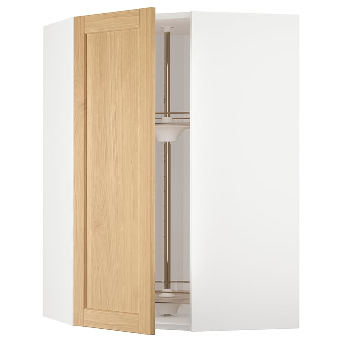 METOD Кутова настінна шафка з каруселлю, білий/Forsbacka дуб, 68x100 см