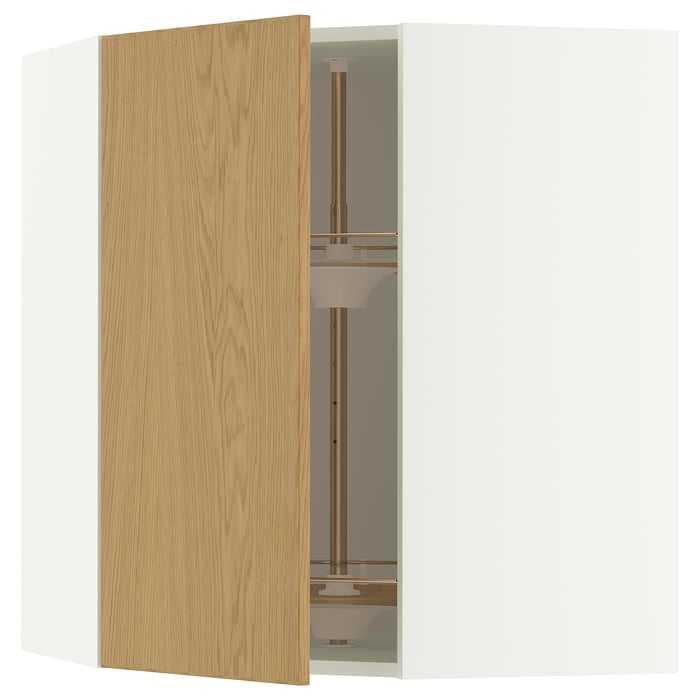 METOD Кутова настінна шафка з каруселлю, білий/Sinarp дубовий шпон, 68x80 см