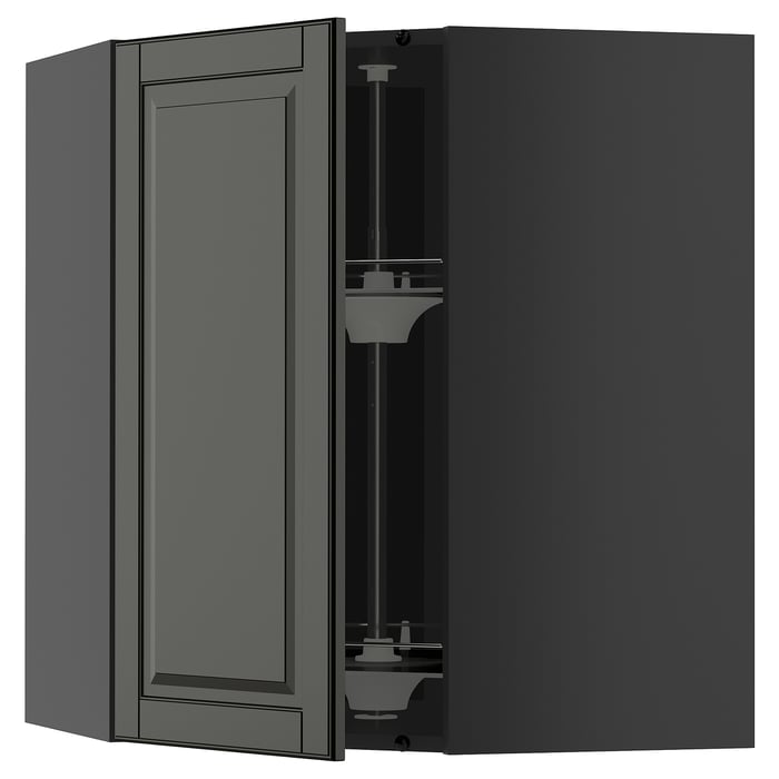 METOD Кутова настінна шафка з каруселлю, чорно-сірий/Bodbyn чорний, 68x80 см