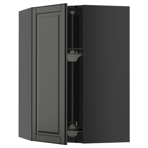 Zabudowa kuchenna METOD z czarną szafką kątową, otwarte drzwi.