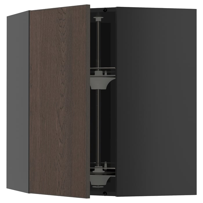 METOD Кутова настінна шафка з каруселлю, чорно-сірий/Sinarp коричневий, 68x80 см