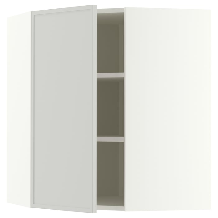 METOD Кутова настінна шафка з полицями, білий/Aspudden світло-сірий, 68x80 см