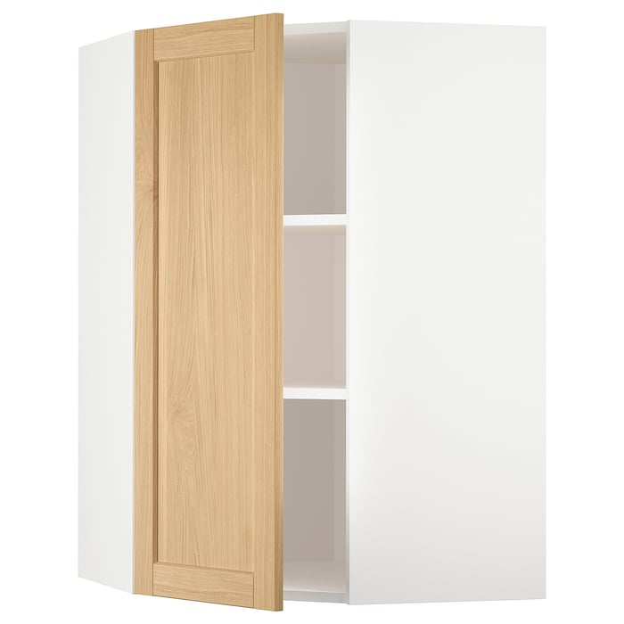 METOD Кутова настінна шафка з полицями, білий/Forsbacka дуб, 68x100 см