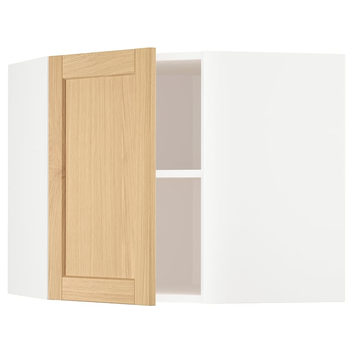 METOD Кутова настінна шафка з полицями, білий/Forsbacka дуб, 68x60 см