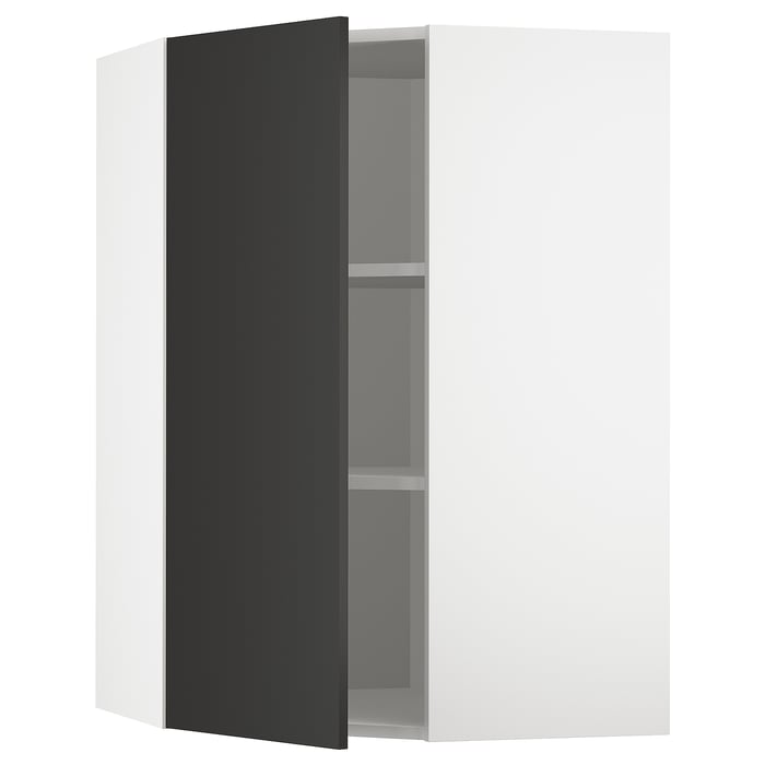 METOD Кутова настінна шафка з полицями, білий/Nickebo матовий антрацит, 68x100 см