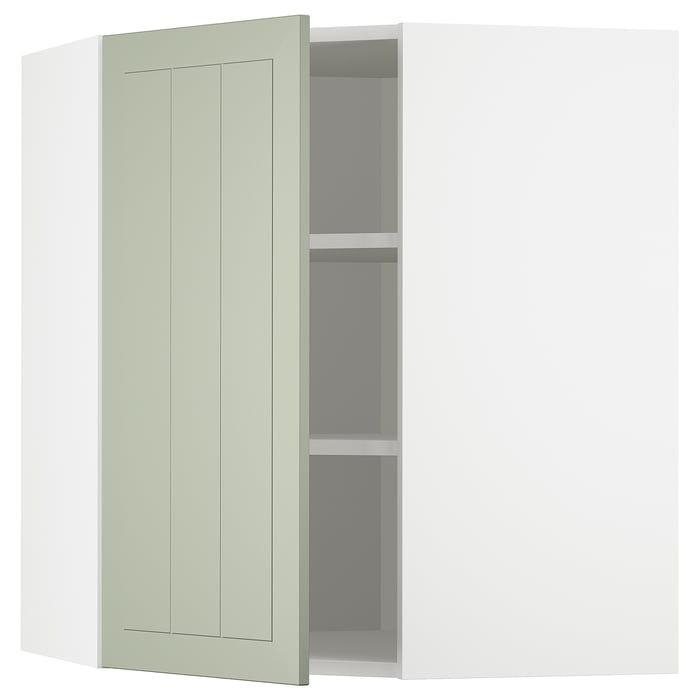 METOD Кутова настінна шафка з полицями, білий/Stensund світло-зелений, 68x80 см