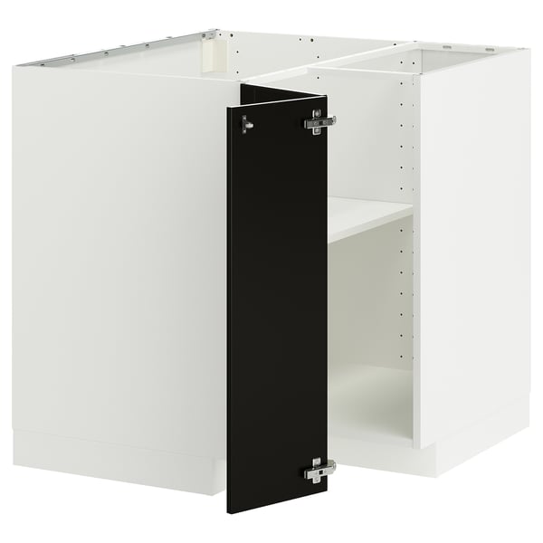 Biała szafka kuchenna Ikea METOD z czarnymi drzwiami, kwadratowym kształtem, regulowanymi półkami.
