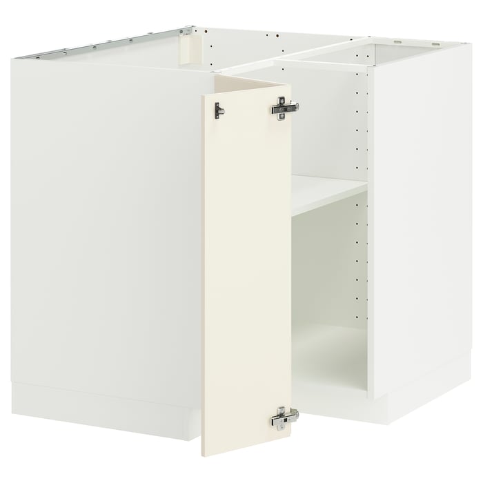 METOD Кутова підлогова шафка з полицею, білий/Bodbyn кремовий, 88x88 см
