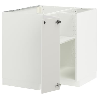 Biała szafka kuchenna ikea METOD, nowoczesny design z wykończeniem na wysoki połysk, kwadratowy kształt.