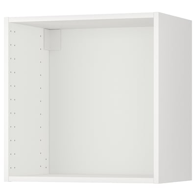 Biała szafka ścienna METOD, kwadratowa, otwarta, pusta, białe wnętrze, drewniana rama, równe krawędzie.
