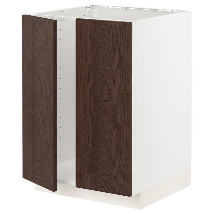 METOD Шафка під мийку/2 дверцят, білий/Sinarp коричневий, 60x60 см