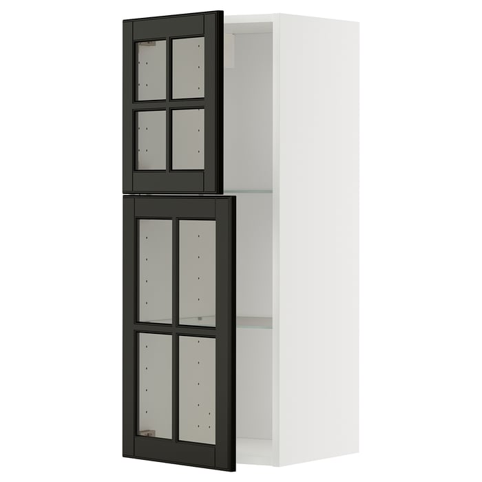 METOD Настінна шафка полиці/2 скляних дверцят, білий/Bodbyn чорний, 40x100 см