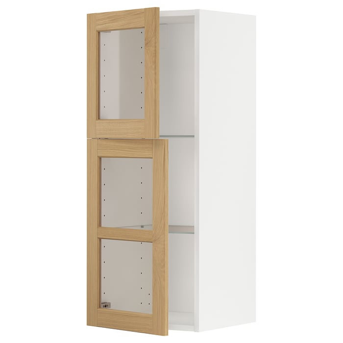 METOD Настінна шафка полиці/2 скляних дверцят, білий/Forsbacka дуб, 40x100 см