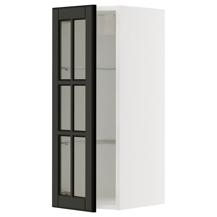 METOD Настінна шафка полиці/скляні дверцята, білий/Bodbyn чорний, 30x80 см