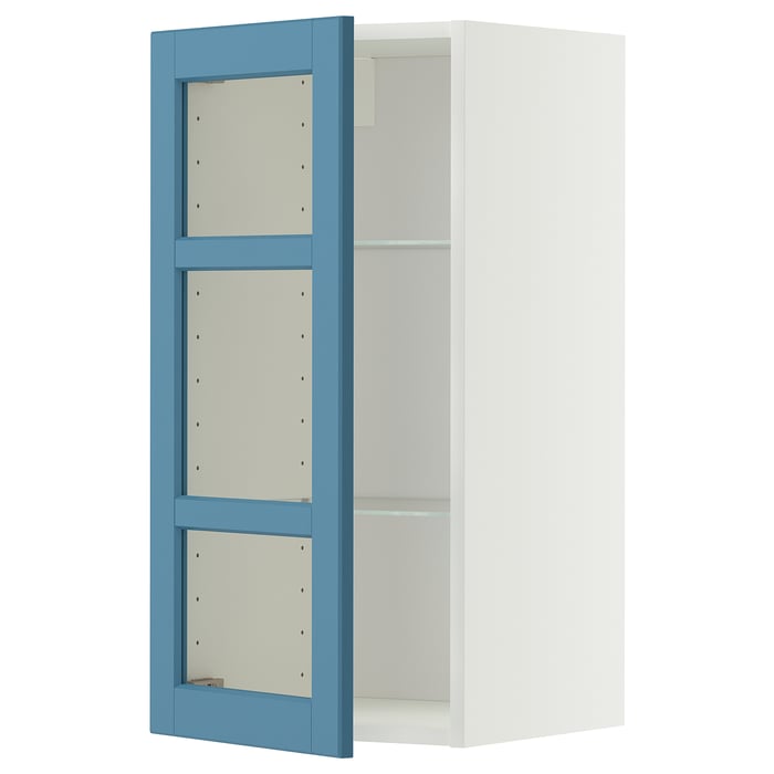 METOD Настінна шафка полиці/скляні дверцята, білий/Lerhyttan синій, 40x80 см