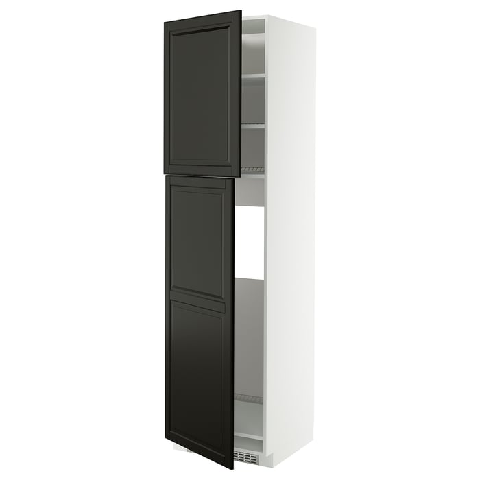 METOD Висока шафка для холодильника з 2 дверцятами, білий/Bodbyn чорний, 60x60x220 см
