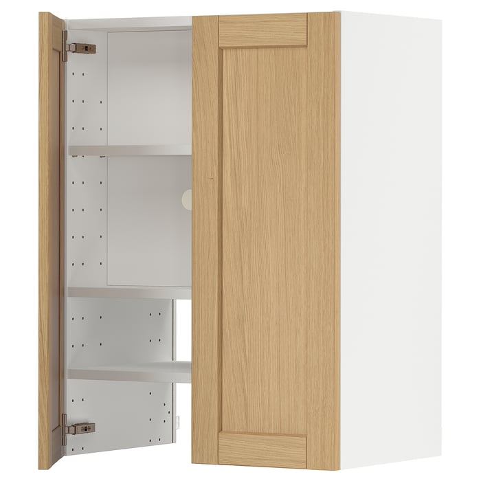 METOD Шафка для витяжки з полицею/дверцятами, білий/Forsbacka дуб, 60x80 см