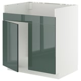 Szafka kuchenna METOD w kolorze szaro-zielonym o wysokim połysku o nowoczesnym designie.