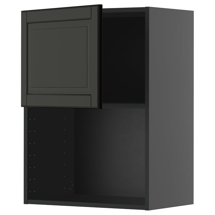 METOD Настінна шафка для мікрохвильової печі, чорно-сірий/Bodbyn чорний, 60x80 см