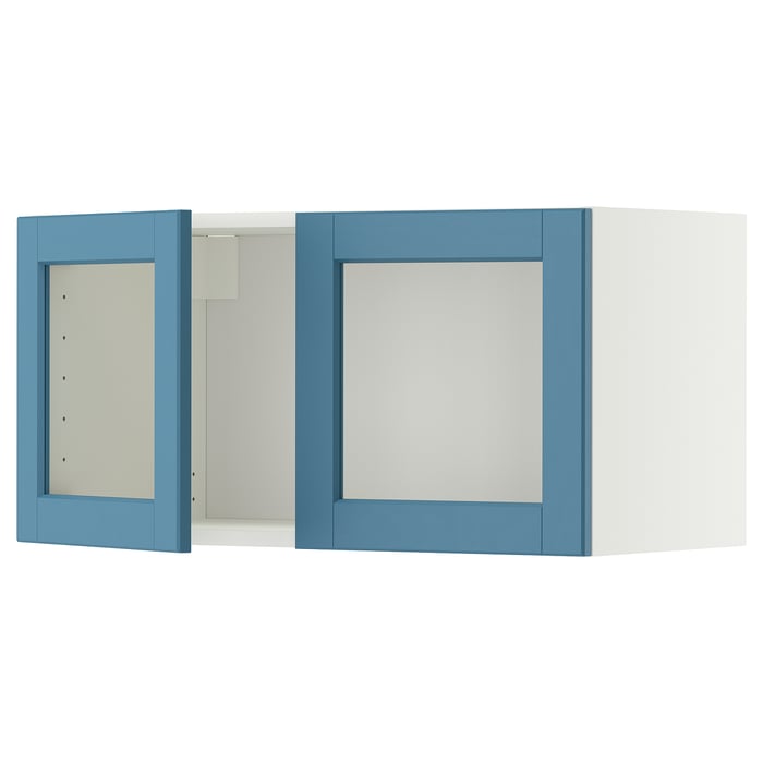 METOD Настінна шафка/2 скляні дверцята, білий/Lerhyttan синій, 80x40 см