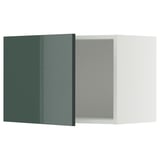 Aneks kuchenny METOD z błyszczącymi zielonkawo-szarymi drzwiami, prostokątnym kształtem, nowoczesnym designem.