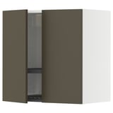 Szafka ścienna METOD z ciemnobrązowymi drzwiczkami, kwadratowy kształt, regulowana półka, nowoczesny design.