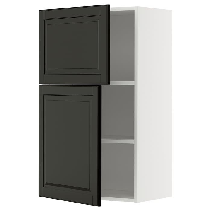METOD Настінна шафка з полицями/2 дверцят, білий/Bodbyn чорний, 60x100 см