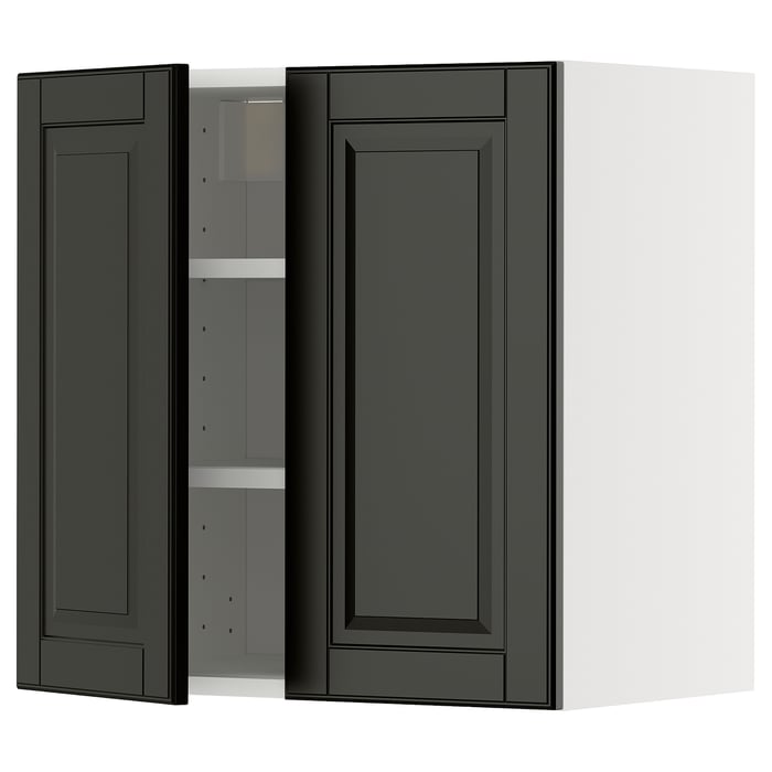 METOD Настінна шафка з полицями/2 дверцят, білий/Bodbyn чорний, 60x60 см