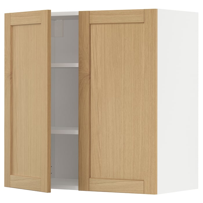 METOD Настінна шафка з полицями/2 дверцят, білий/Forsbacka дуб, 80x80 см