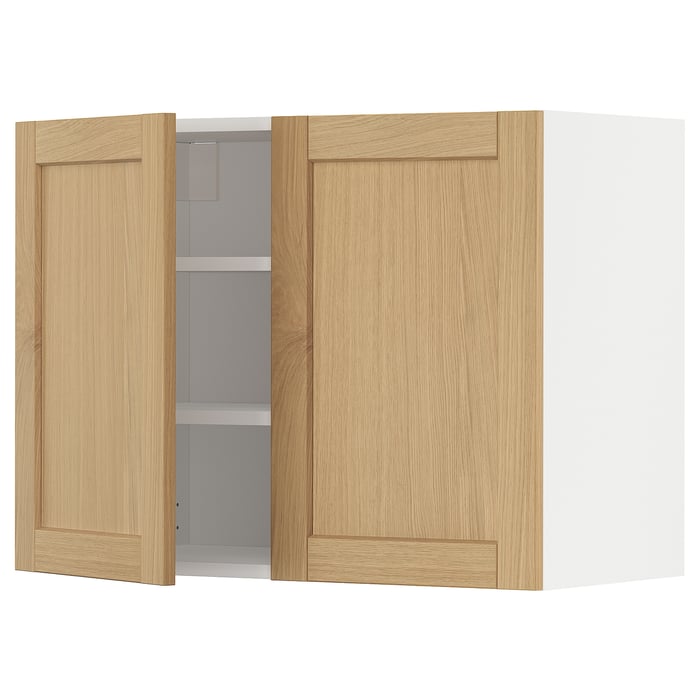 METOD Настінна шафка з полицями/2 дверцят, білий/Forsbacka дуб, 80x60 см