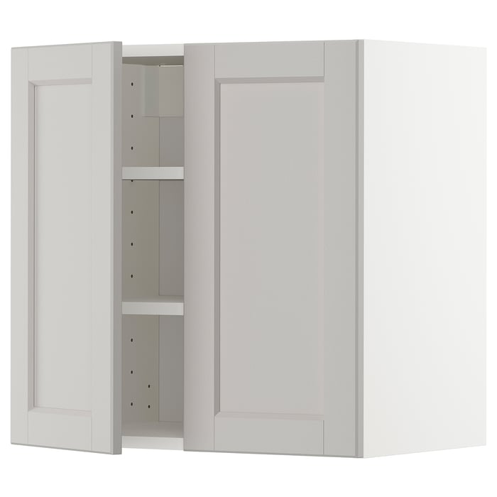 METOD Настінна шафка з полицями/2 дверцят, білий/Lerhyttan світло-сірий, 60x60 см