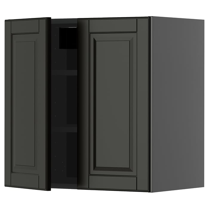 METOD Настінна шафка з полицями/2 дверцят, чорно-сірий/Bodbyn чорний, 60x60 см