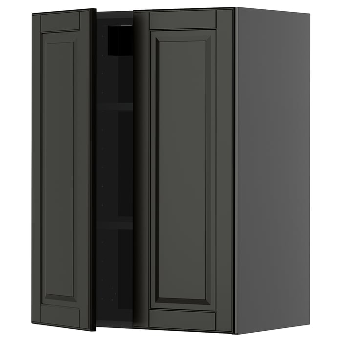 METOD Настінна шафка з полицями/2 дверцят, чорно-сірий/Bodbyn чорний, 60x80 см