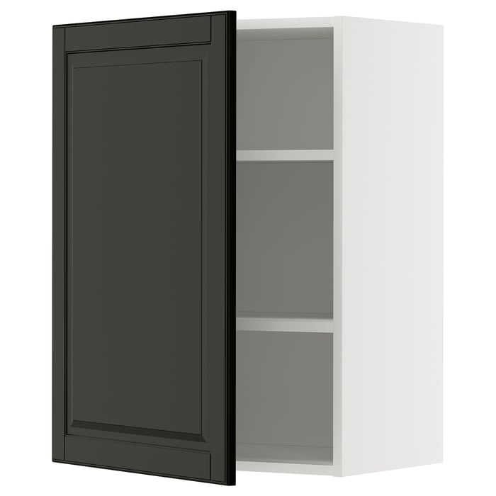METOD Настінна шафка з полицями, білий/Bodbyn чорний, 60x80 см