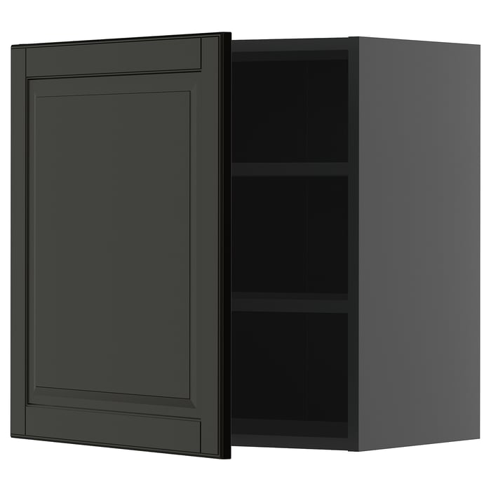 METOD Настінна шафка з полицями, чорно-сірий/Bodbyn чорний, 60x60 см