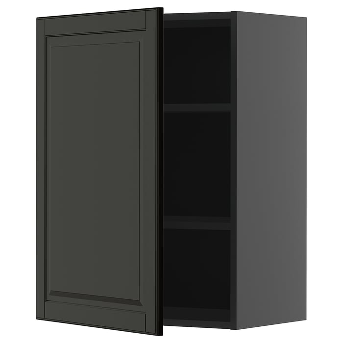 METOD Настінна шафка з полицями, чорно-сірий/Bodbyn чорний, 60x80 см