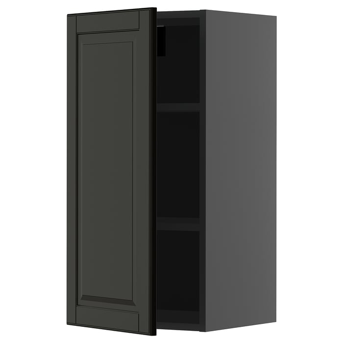 METOD Настінна шафка з полицями, чорно-сірий/Bodbyn чорний, 40x80 см