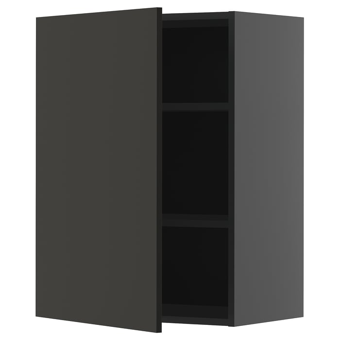 METOD Настінна шафка з полицями, чорно-сірий/Nickebo матовий антрацит, 60x80 см