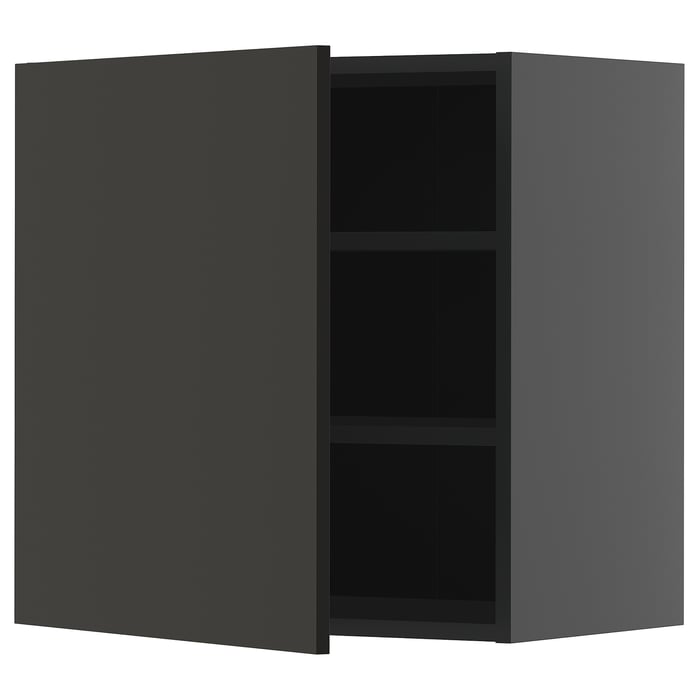 METOD Настінна шафка з полицями, чорно-сірий/Nickebo матовий антрацит, 60x60 см