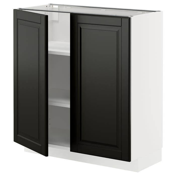 METOD Підлогова шафка/полиці/2 дверцят, білий/Bodbyn чорний, 80x37 см