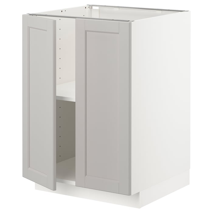 METOD Підлогова шафка/полиці/2 дверцят, білий/Lerhyttan світло-сірий, 60x60 см