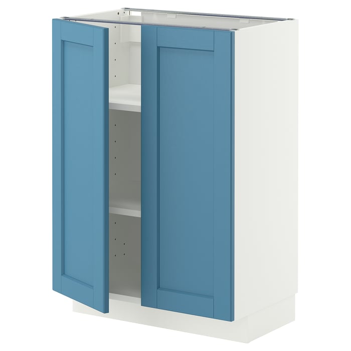 METOD Підлогова шафка/полиці/2 дверцят, білий/Lerhyttan синій, 60x37 см
