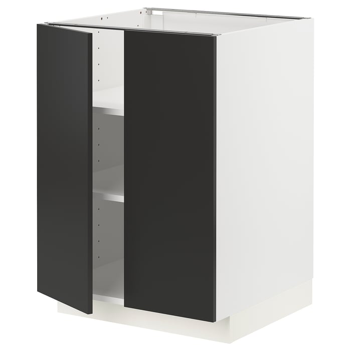 METOD Підлогова шафка/полиці/2 дверцят, білий/Nickebo матовий антрацит, 60x60 см