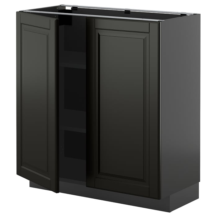 METOD Підлогова шафка/полиці/2 дверцят, чорно-сірий/Bodbyn чорний, 80x37 см