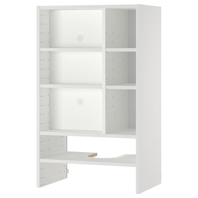 Biała szafka ścienna METOD z otwartymi półkami, nowoczesny design do organizacji i ukrywania wentylacji.