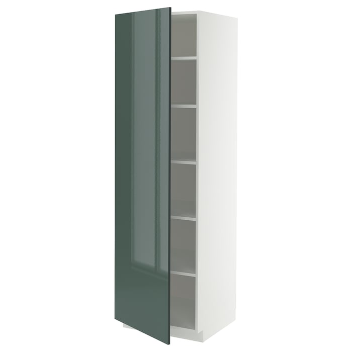 METOD Висока шафка/полиці, білий/Kallarp темний сіро-зелений глянцевий, 60x60x200 см